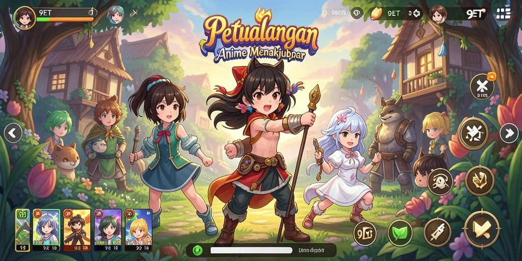 Gameplay menakjubkan dalam 9ET dengan karakter anime yang beraksi.