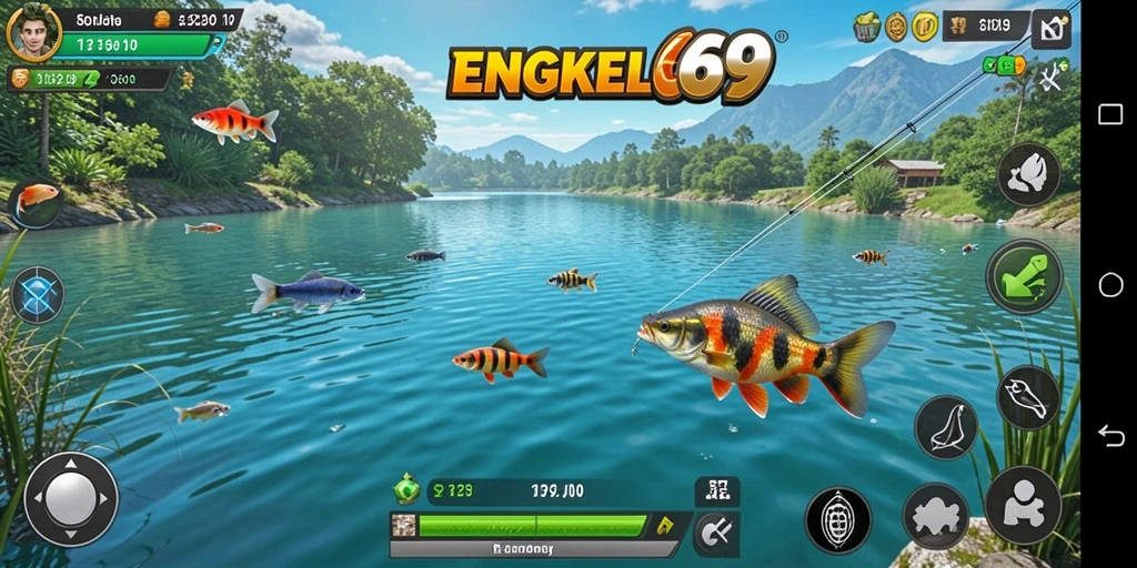 Tampilan gameplay BENGKEL69 dengan aksi memancing yang seru.