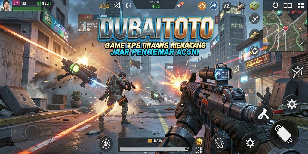 Screenshot DUBAITOTO menunjukkan aksi pertempuran yang mendebarkan dalam gameplay TPS.