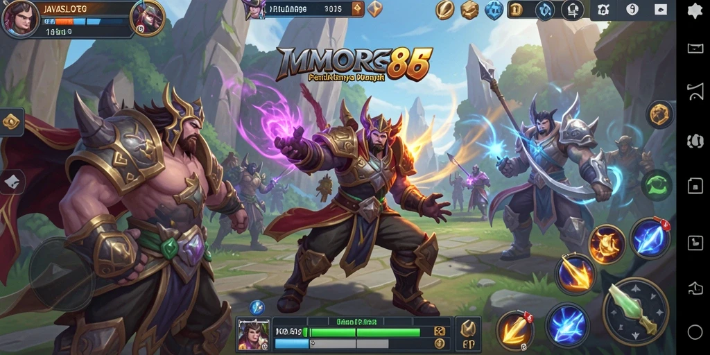 Screenshot gameplay JAVASLOT88 menunjukkan pertarungan epik dalam dunia MMORPG.