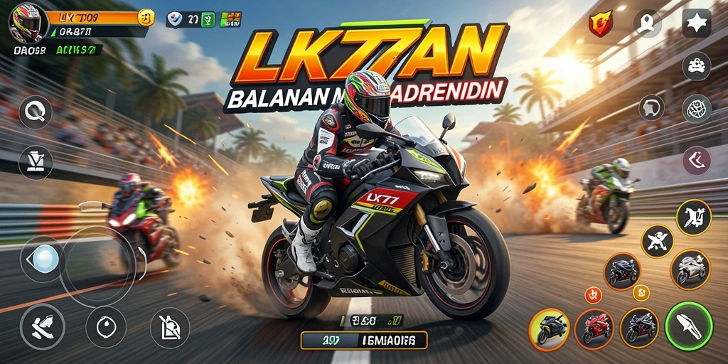 Tangkapan layar LK777 menampilkan aksi balapan motor yang mendebarkan.