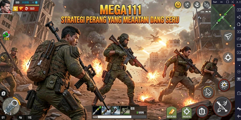 Screenshot gameplay MEGA111 yang menunjukkan strategi pertempuran yang dinamis.