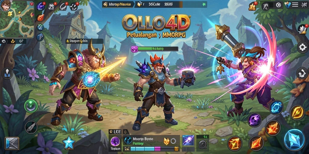 Screenshot menunjukkan aksi seru dalam gameplay OLLO4D MMORPG.