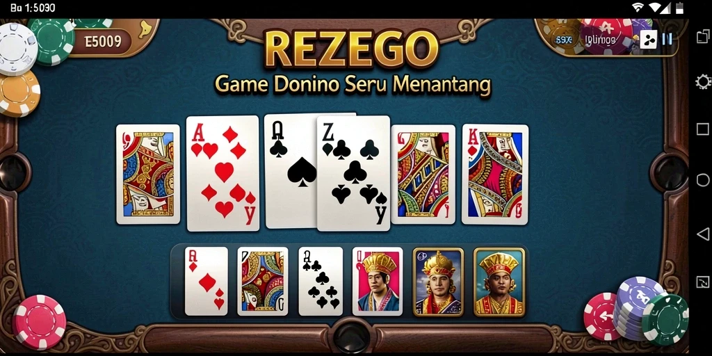 Tampilan gameplay seru dari REZEGO yang menunjukkan aksi permainan domino.