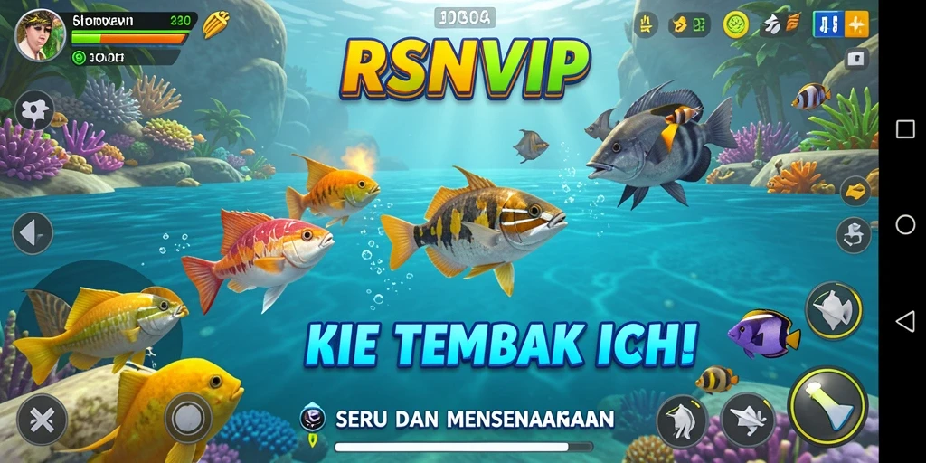 Tampilan gameplay RSNVIP dengan aksi tembak ikan yang seru.