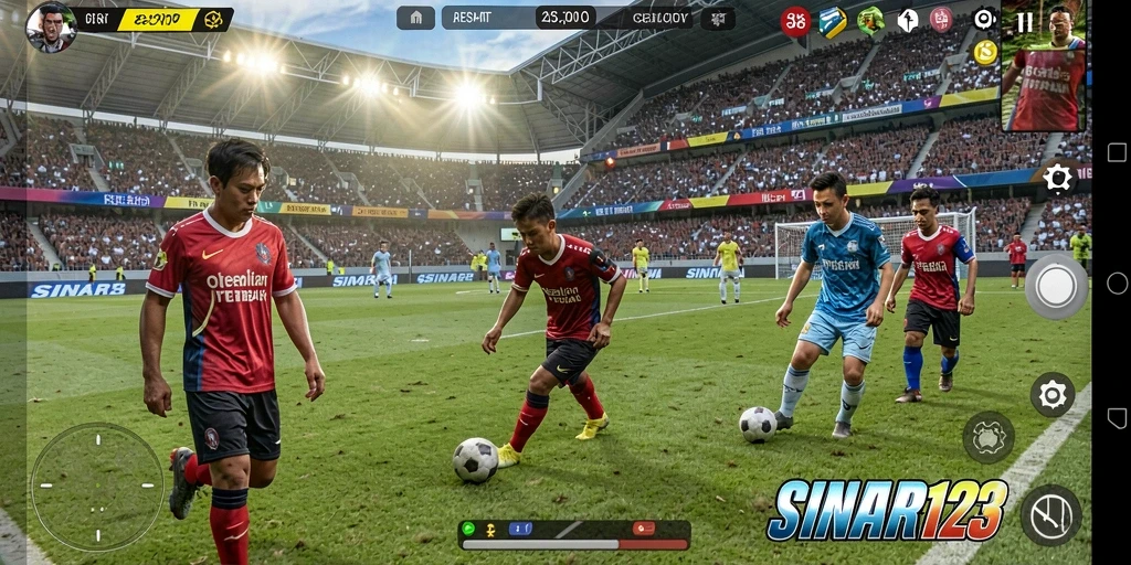 Tangkapan layar SINAR123 dengan tampilan aksi pertandingan sepak bola.
