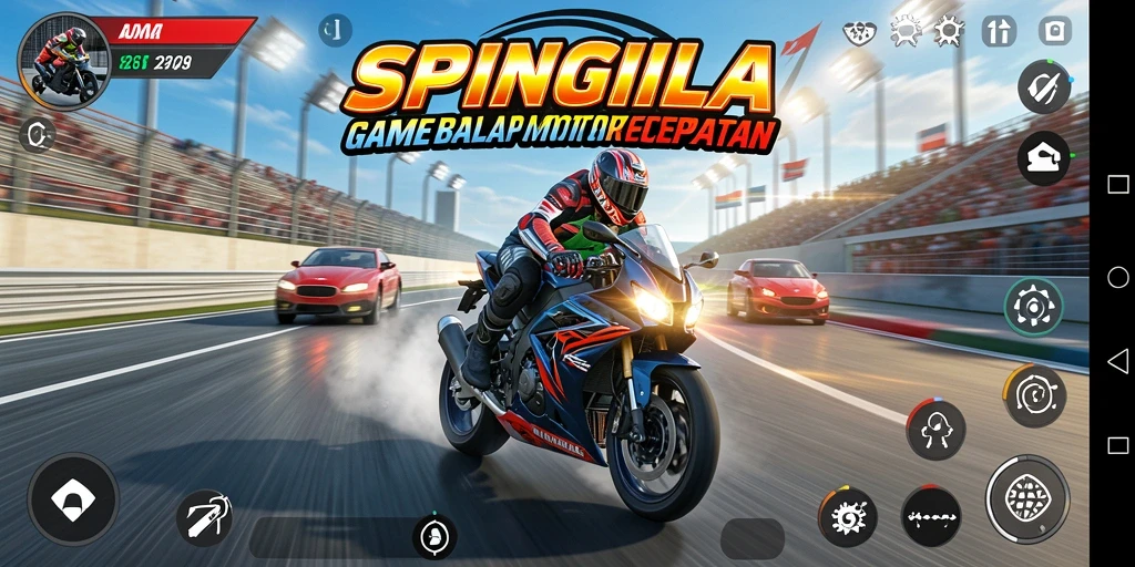 Gameplay SPINGILA yang menegangkan dan mendebarkan saat balapan motor.